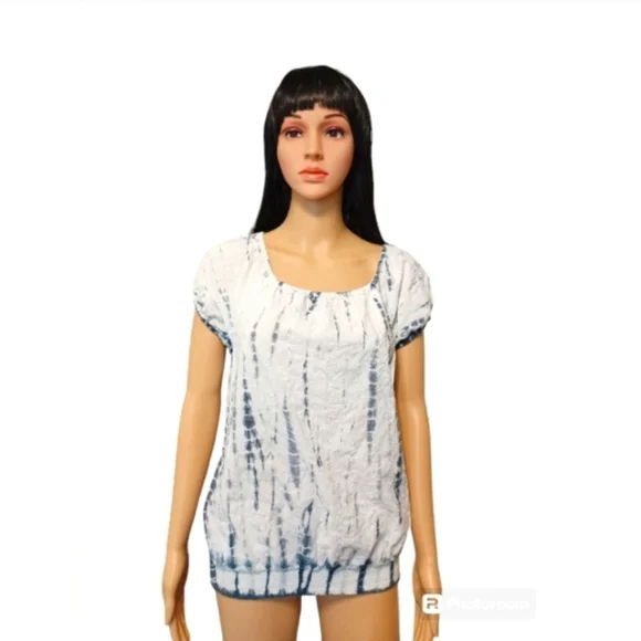 Women's Short Sleeve Size Small Tie Dye and Eyelet Embroidered Shirt - Picture 2 of 14